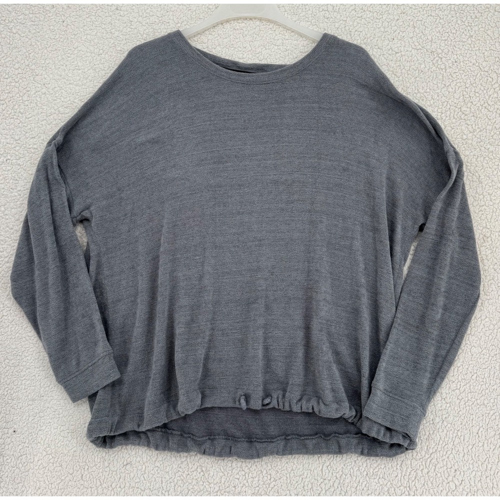 Three Dots Women Size XXL Grey Textured Knit Drawstring Hem Long Sleeve Cozy Top